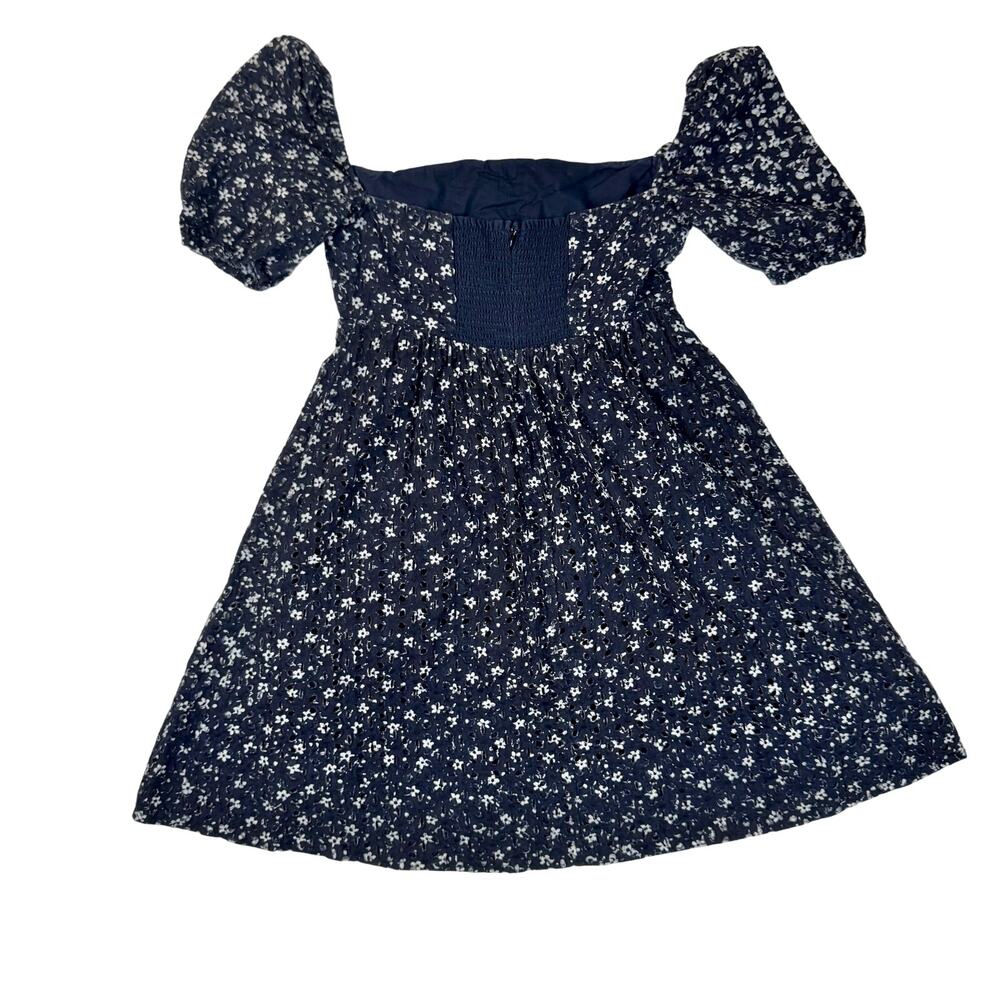 Maeve Anthropologie Lillian Floral Dress Puff Sleeve Mini Dress Women’s 4 Navy - Picture 3 of 16